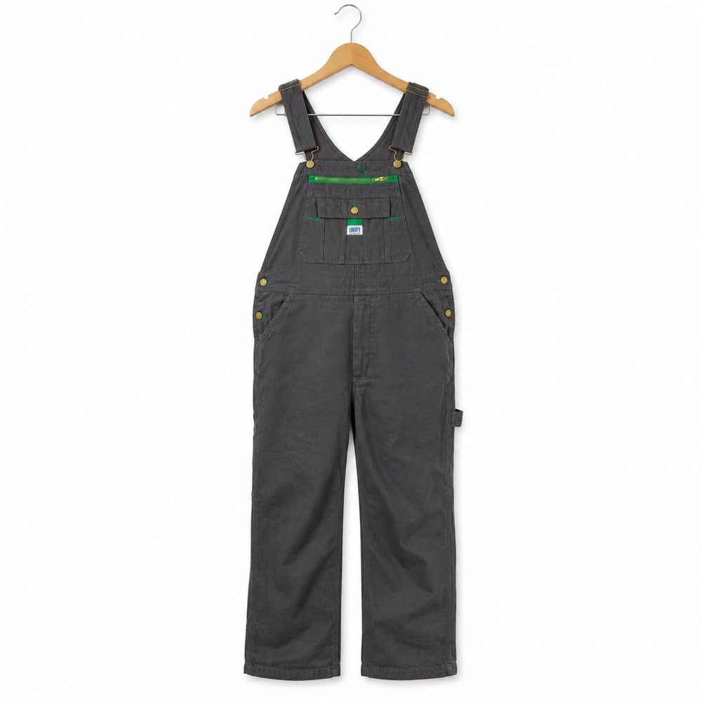 Liberty Overalls Men Charcoal Gray Canvas Bib Workwear Carpenter Pants Green Zip